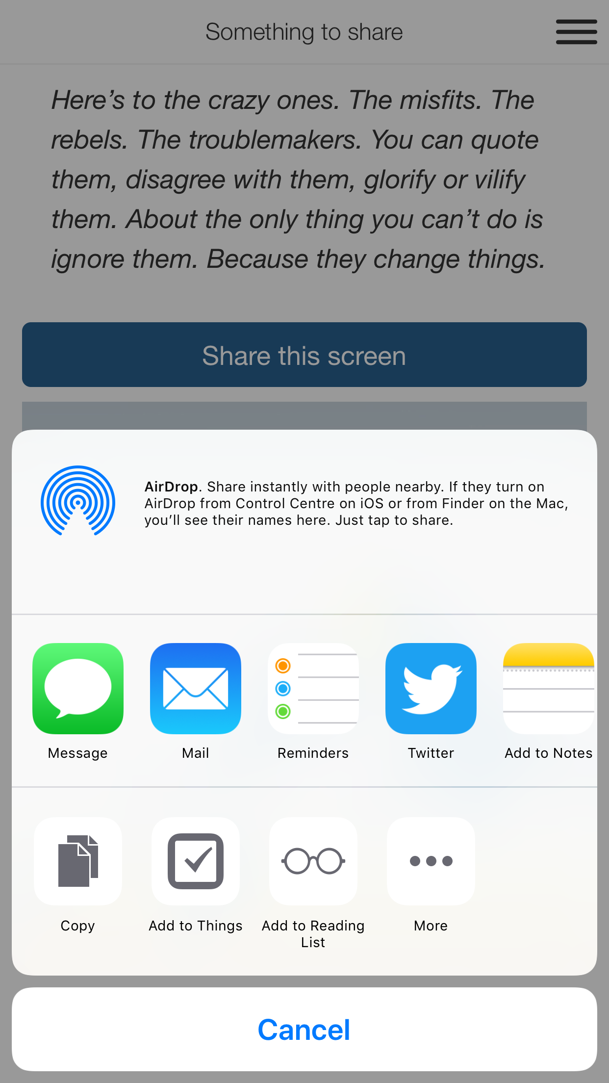Native share sheet on iOS