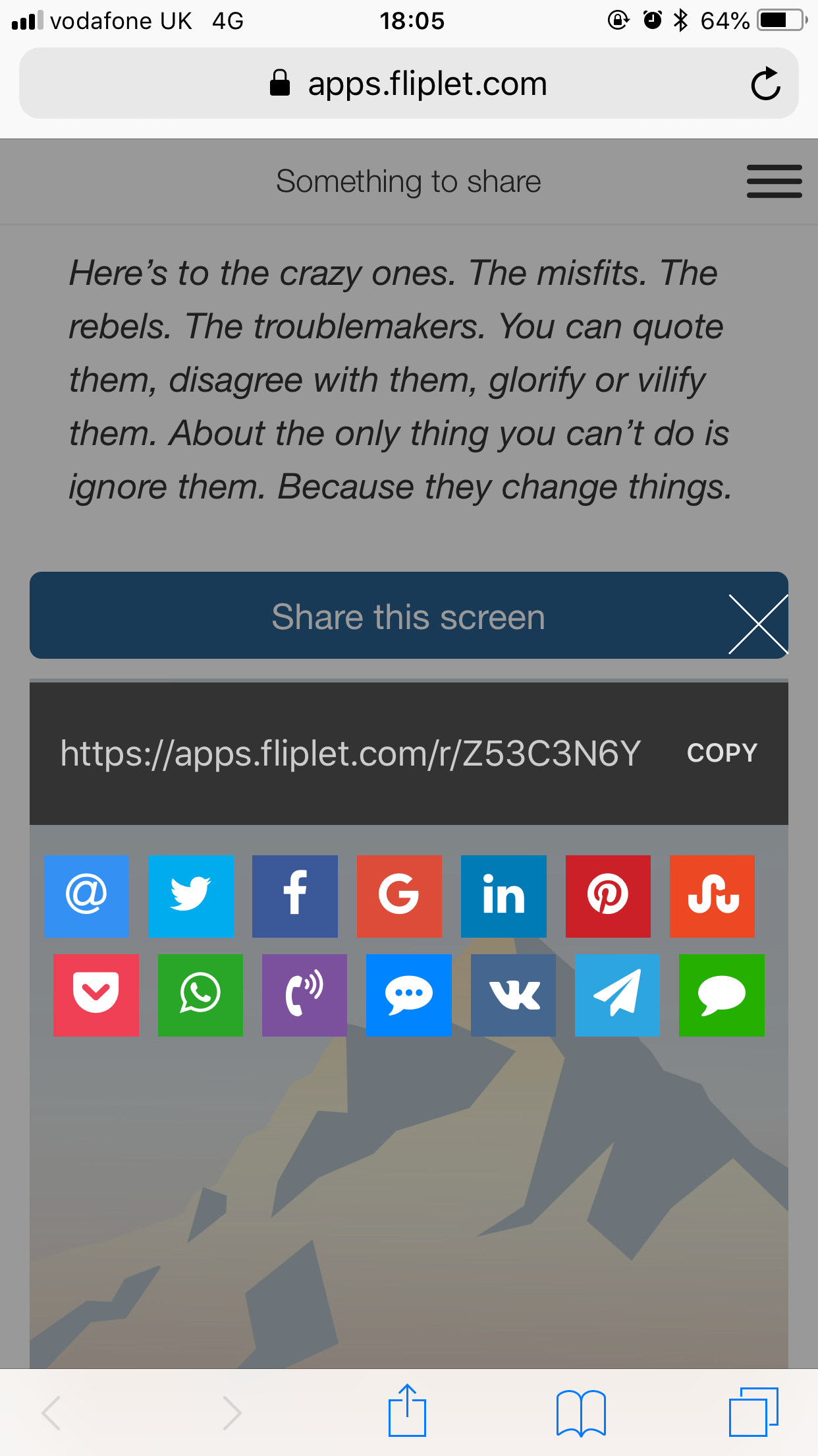 Web share UI on mobile browsers